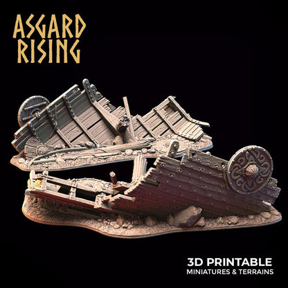 3D Printed Asgard Rising Drakkar Snekkar Ship Wreck Set 28 32 mm Wargaming DnD