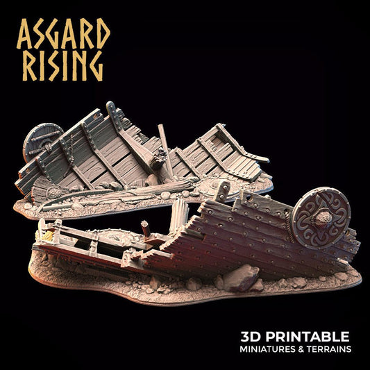 3D Printed Asgard Rising Drakkar Snekkar Ship Wreck Set 28 32 mm Wargaming DnD
