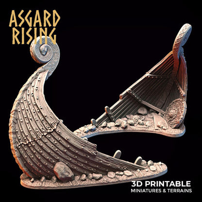 3D Printed Asgard Rising Drakkar Snekkar Ship Wreck Set 28 32 mm Wargaming DnD