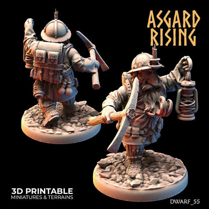 3D Printed Asgard Rising Dwarf Dwarven Miners Set 1 28mm - 32mm