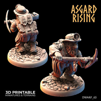 3D Printed Asgard Rising Dwarf Dwarven Miners Set 4 28mm - 32mm