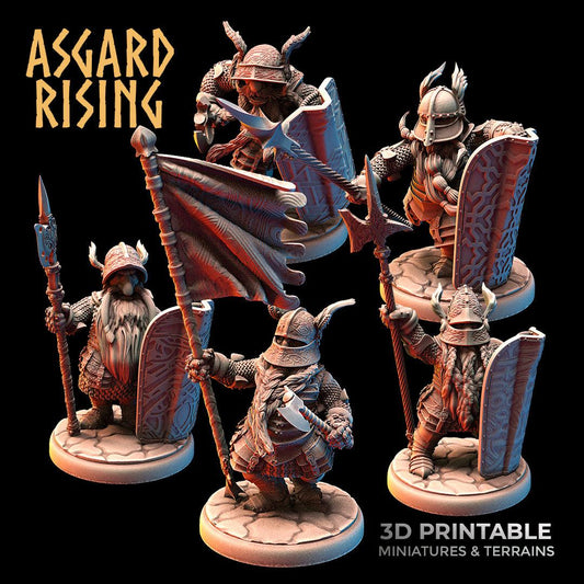 3D Printed Asgard Rising Dwarf Full Plate Shield and Banner Set 28mm - 32mm