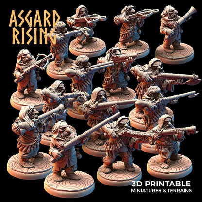 3D Printed Asgard Rising Dwarves Hooded Rangers Ranged Weapons Set 28mm - 32mm