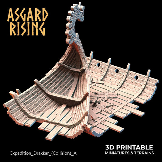 3D Printed Asgard Rising Expedition Drakkar Ship Collision Set 28 32 mm Wargaming DnD