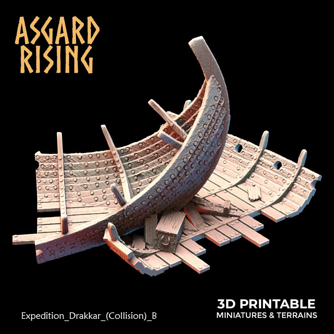 3D Printed Asgard Rising Expedition Drakkar Ship Collision Set 28 32 mm Wargaming DnD