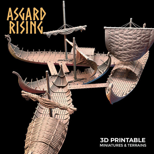 3D Printed Asgard Rising Expedition Drakkars Ship 28 32 mm Wargaming DnD