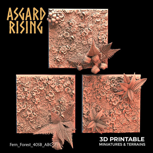 3D Printed Asgard Rising Fern Forest - 3x 40mm Square Base Wargaming DnD