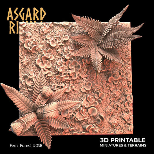 3D Printed Asgard Rising Fern Forest - 50mm Square Base  Wargaming DnD