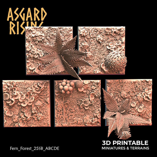 3D Printed Asgard Rising Fern Forest - 5x 20 25 30 35 mm Square Base Wargaming DnD