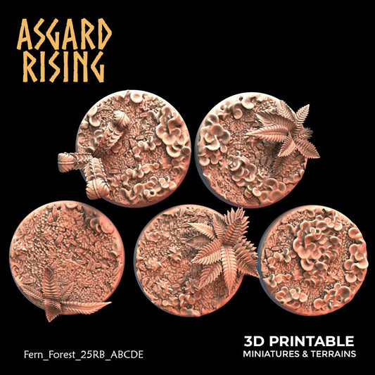 3D Printed Asgard Rising Fern Forest - 5x 25 28 32 35mm Round Base 28 32 mm Wargaming DnD