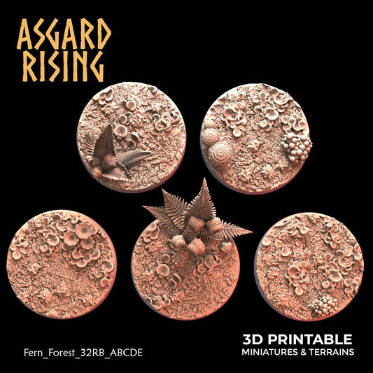 3D Printed Asgard Rising Fern Forest - 5x 25 28 32 35mm Round Base 28 32 mm Wargaming DnD