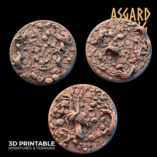 3D Printed Asgard Rising Forest Litter - 3 x 40mm Round Base Set 1 Wargaming DnD