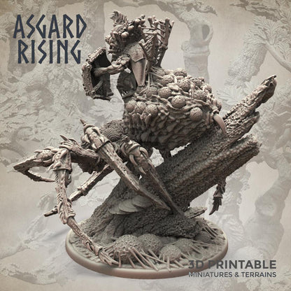 3D Printed Asgard Rising Goblin Chieftain Riding Spider 28mm-32mm Ragnarok D&D
