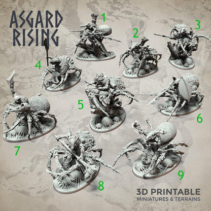 3D Printed Asgard Rising Goblin Spiders Riders Set 32mm Ragnarok D&D