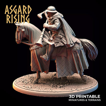 3D Printed Asgard Rising Medieval Heavy Calvary Trumpeter 32mm Ragnarok D&D