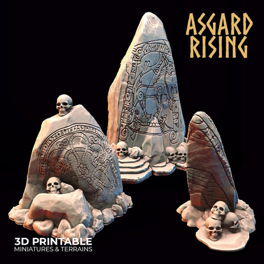 3D Printed Asgard Rising Rune Stones Set 28mm - 32mm Ragnarok D&D