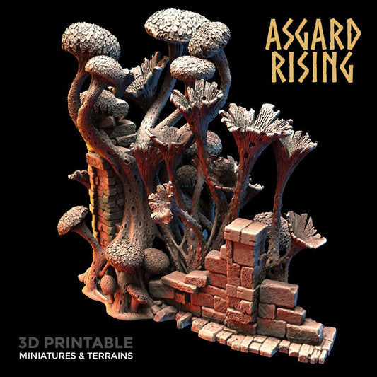 3D Printed Asgard Rising Stone Construction Ruins Fungi Infected 28mm - 32mm Ragnarok D&D