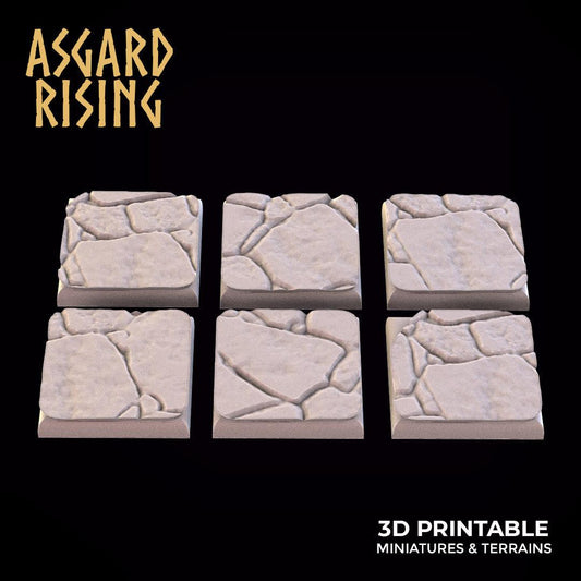 3D Printed Asgard Rising Stone Floor Square Base Set 25 28 32 35mm D&D