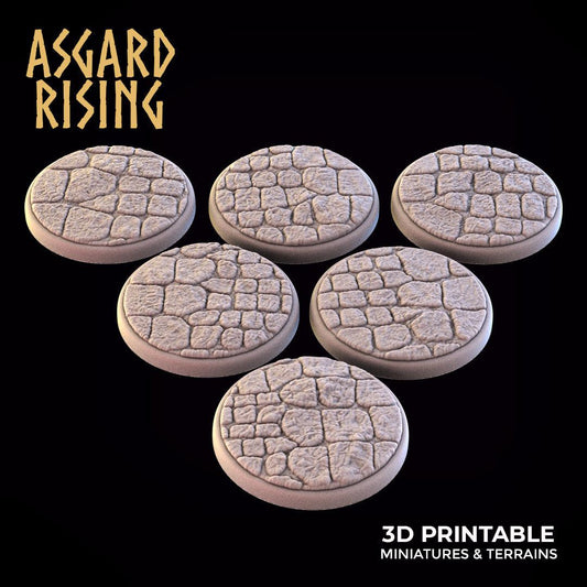 3D Printed Asgard Rising Stone Road Round Base Set 25 28 32 35mm D&D