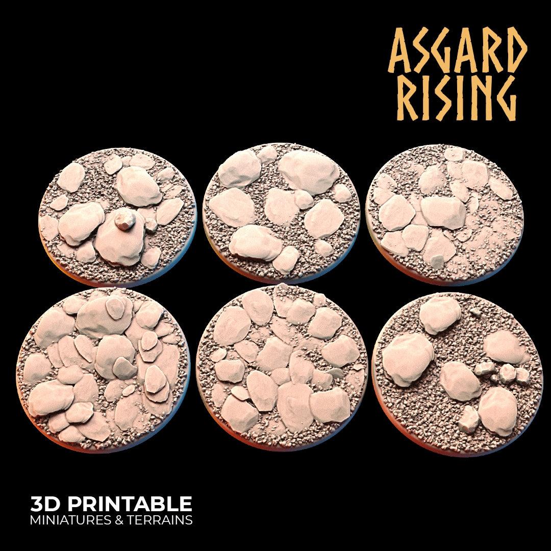 3D Printed Asgard Rising Stone Rock Round Base Set 25 28 32 35mm D&D