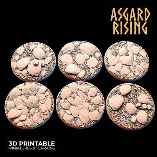 3D Printed Asgard Rising Stone Rock Round Base Set 25 28 32 35mm D&D