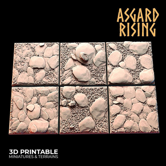 3D Printed Asgard Rising Stone Rock Square Base Set 25 28 32 35mm D&D