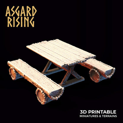 3D Printed Asgard Rising Tables and Benches Set 28mm - 32mm Ragnarok D&D