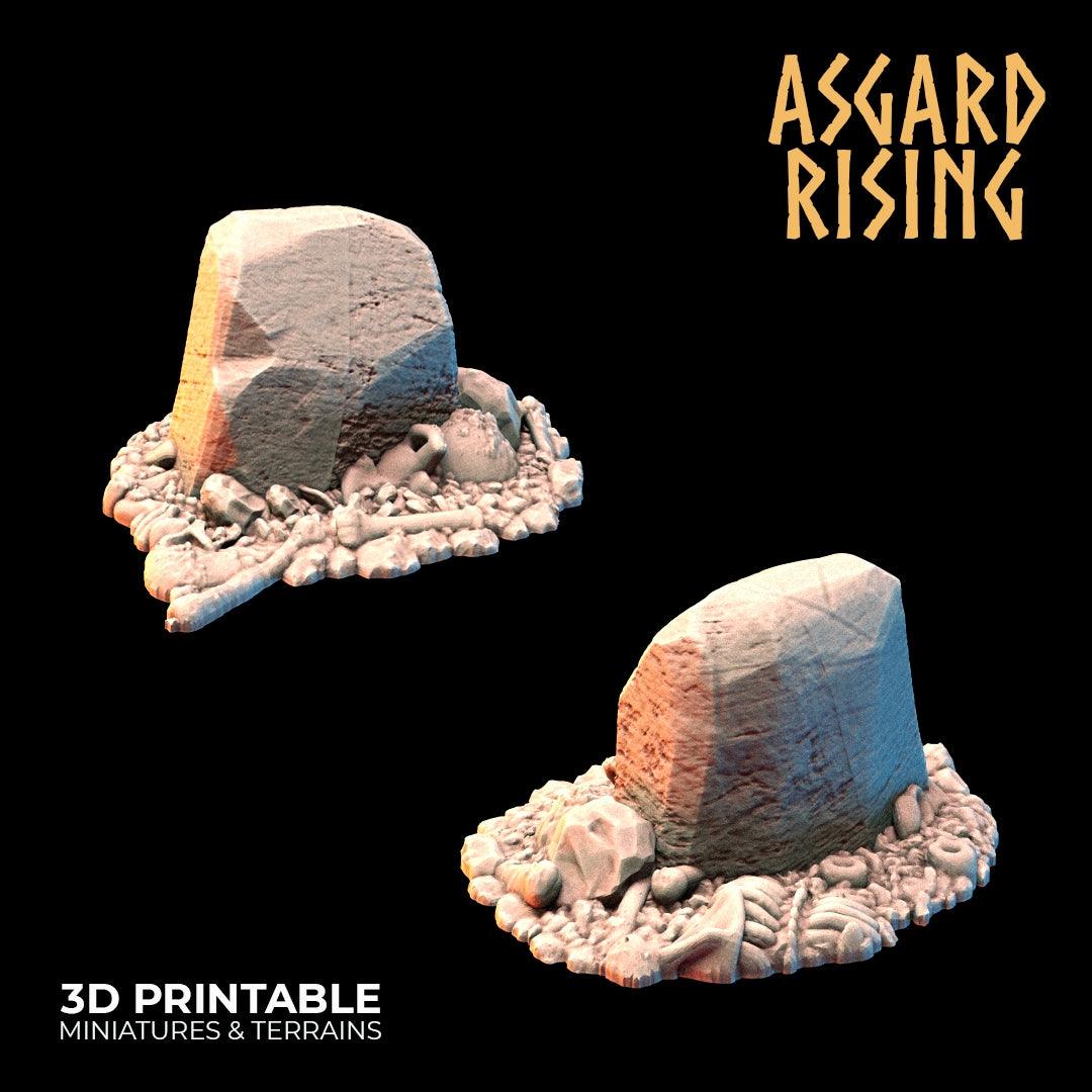 3D Printed Asgard Rising Tombstone and Gravestone Set 28mm-32mm Ragnarok D&D