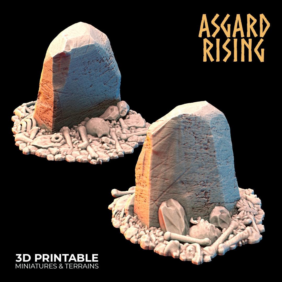 3D Printed Asgard Rising Tombstone and Gravestone Set 28mm-32mm Ragnarok D&D