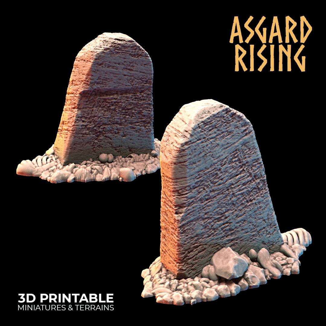 3D Printed Asgard Rising Tombstone and Gravestone Set 28mm-32mm Ragnarok D&D