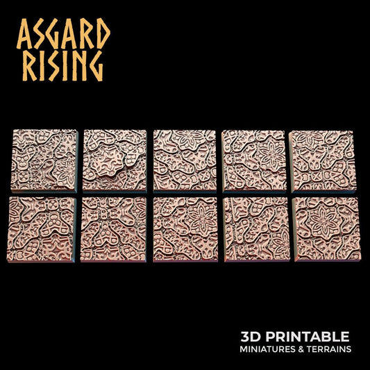 3D Printed Asgard Rising Worn Pavingstone -10 x 25 to 40 mm Square Base Set A Wargaming DnD