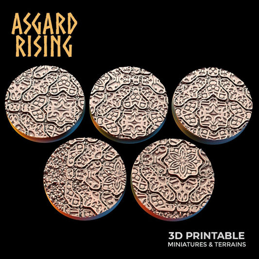 3D Printed Asgard Rising Worn Pavingstone - 5 x 25 28 32 35 mm Round Base Set B Wargaming DnD