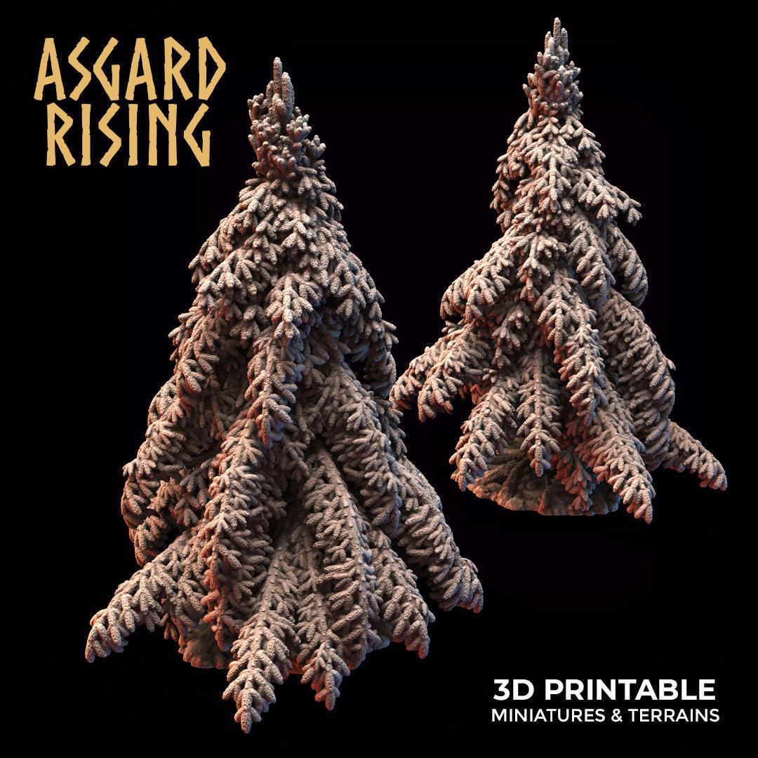 3D Printed Asgard Rising Young Conifers Spruce Forest Tree Set 32mm D&D