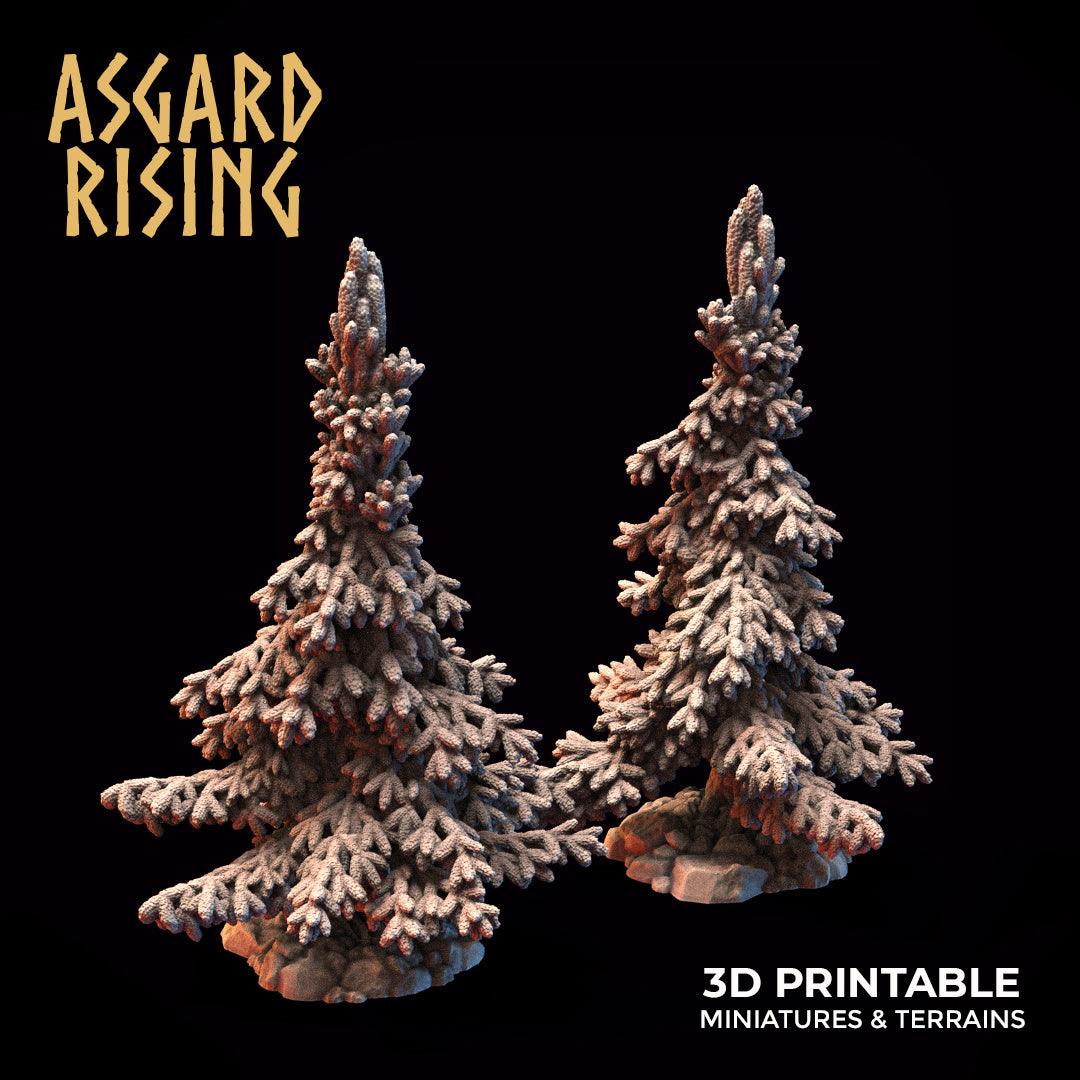 3D Printed Asgard Rising Young Conifers Spruce Forest Tree Set 32mm D&D