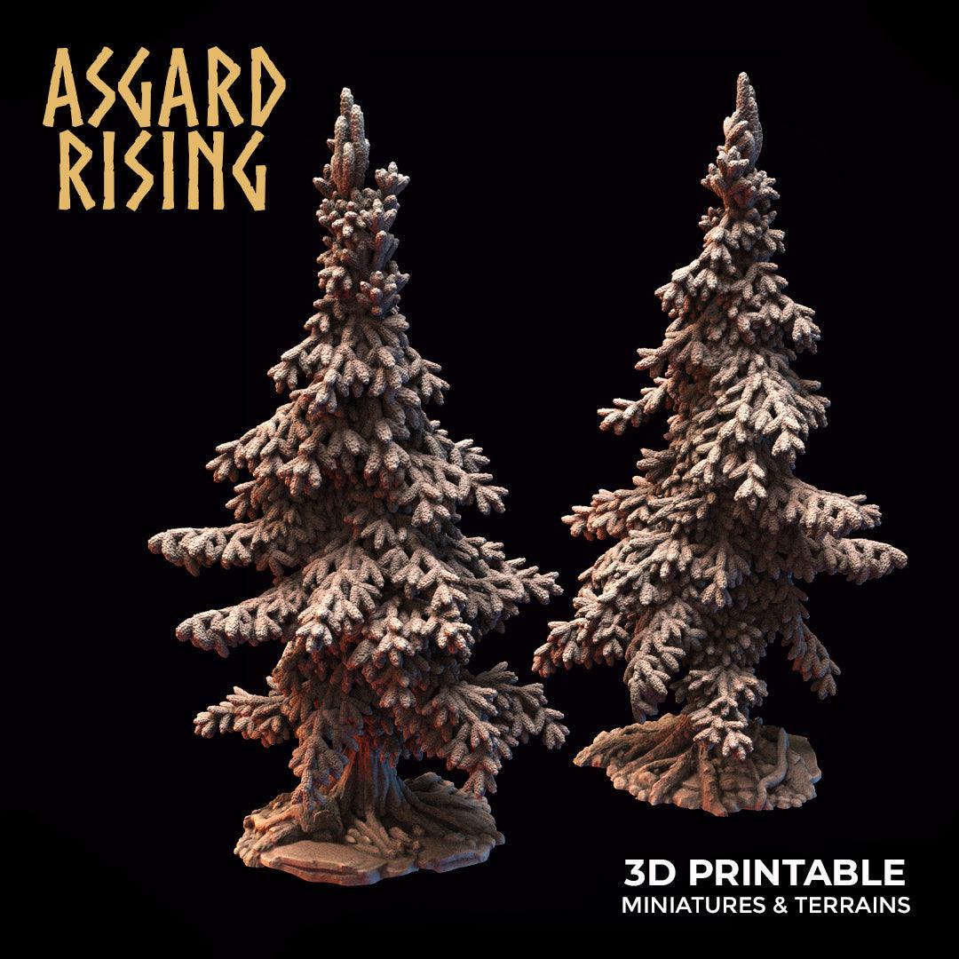 3D Printed Asgard Rising Young Conifers Spruce Forest Tree Set 32mm D&D