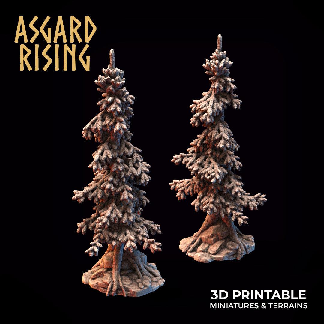 3D Printed Asgard Rising Young Conifers Spruce Forest Tree Set 32mm D&D
