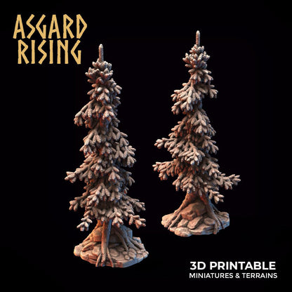 3D Printed Asgard Rising Young Conifers Spruce Forest Tree Set 32mm D&D