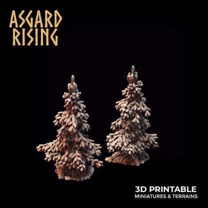 3D Printed Asgard Rising Young Conifers Spruce Forest Tree Set 32mm D&D