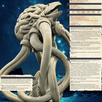 3D Printed Bestiary Vol. 4 Nafarrate - Brain Abomination 32mm Ragnarok D&D