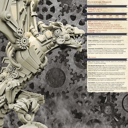3D Printed Bestiary Vol. 4 Nafarrate - Clockwork Dragon 32mm Ragnarok D&D