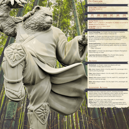 3D Printed Bestiary Vol. 4 Nafarrate - Cu Chulan Bear Monk 32mm Ragnarok D&D