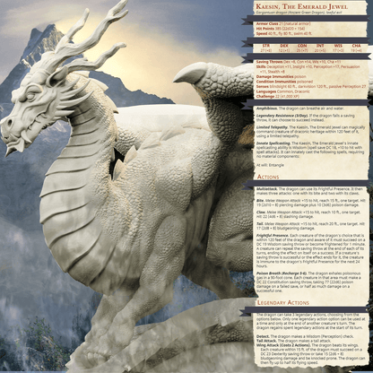 3D Printed Bestiary Vol. 4 Nafarrate - Kaesin Green Dragon 32mm Ragnarok D&D