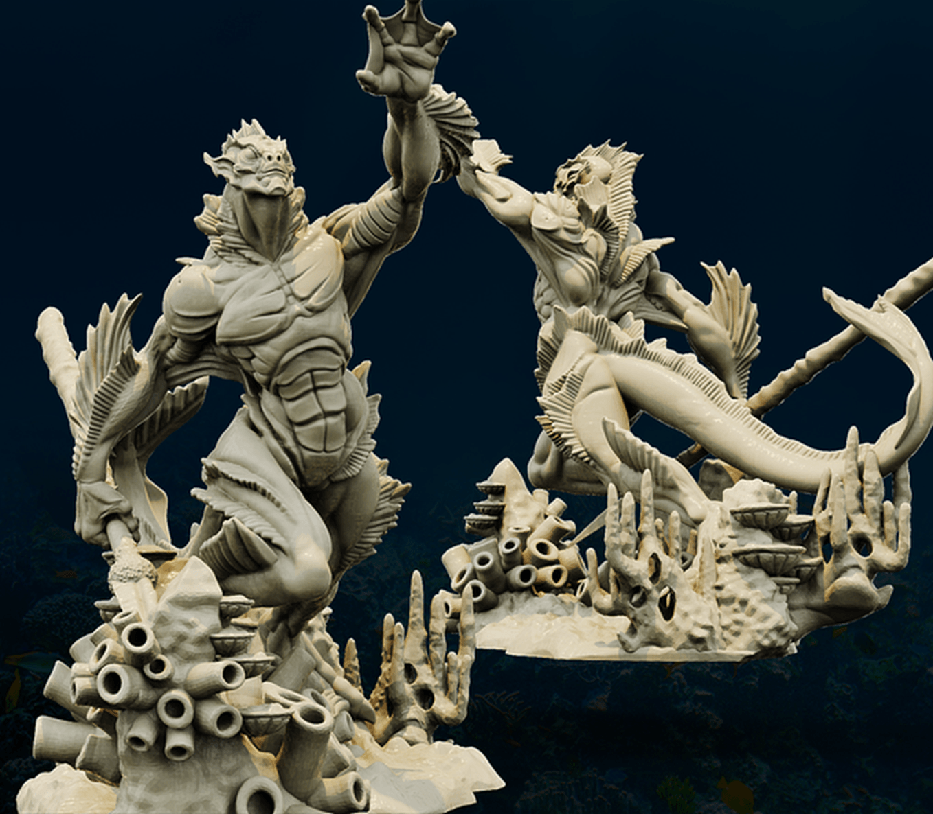 3D Printed Bestiary Vol. 4 Nafarrate - Proteus Merfolk 32mm Ragnarok D&D
