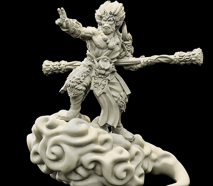 3D Printed Bestiary Vol. 4 Nafarrate - Sun Wukong Ape Warrior 32mm Ragnarok D&D