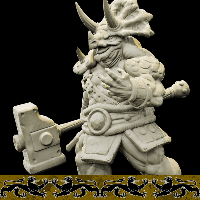 3D Printed Bestiary Vol. 4 Nafarrate - Viridian Triceratops Warrior 32mm Ragnarok D&D