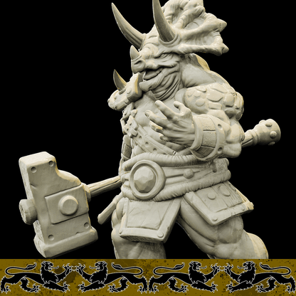 3D Printed Bestiary Vol. 4 Nafarrate - Viridian Triceratops Warrior 32mm Ragnarok D&D