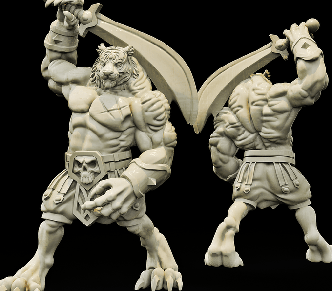 3D Printed Bestiary Vol. 4 Nafarrate - Xbalanque Tiger Warrior 32mm Ragnarok D&D