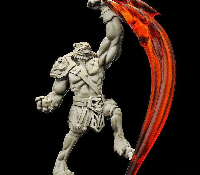 3D Printed Bestiary Vol. 4 Nafarrate - Xbalanque Tiger Warrior 32mm Ragnarok D&D