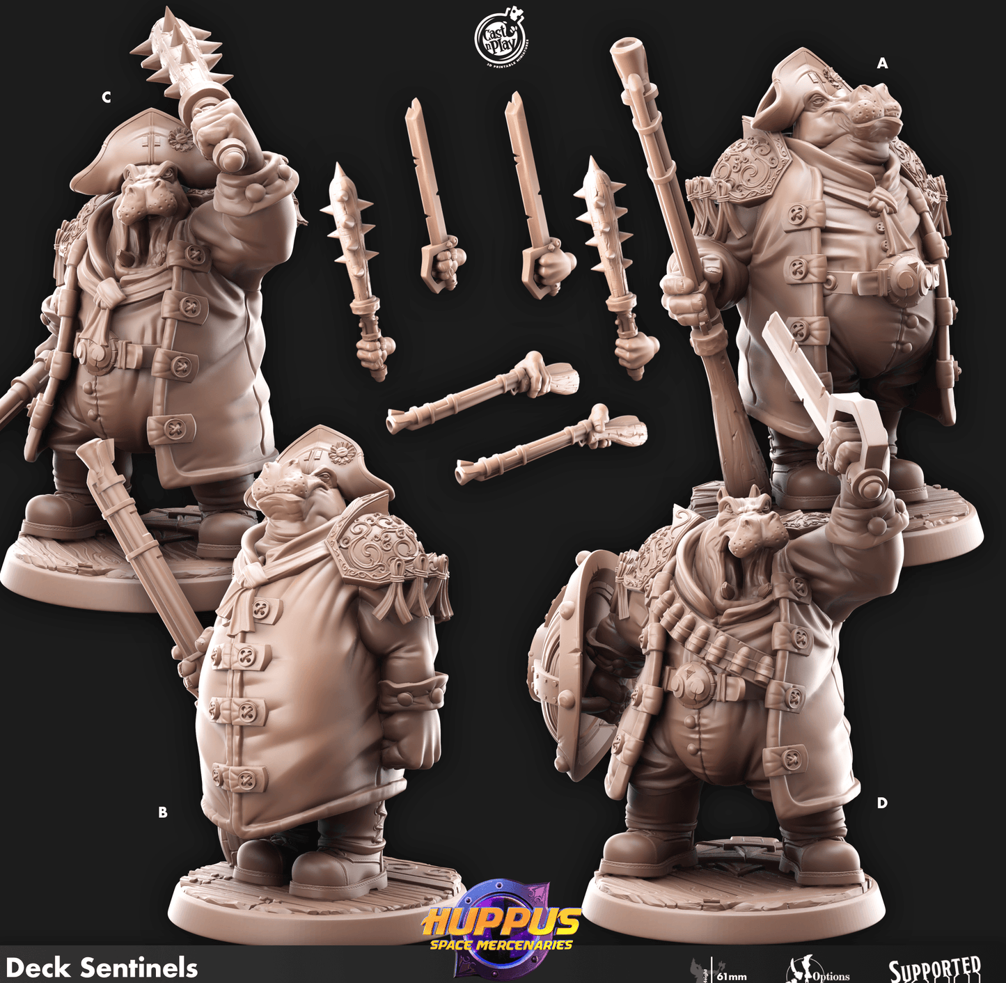 3D Printed Cast n Play 622 Deck Sentinels Huppus, Space Mercenaries Set 28mm 32mm D&D