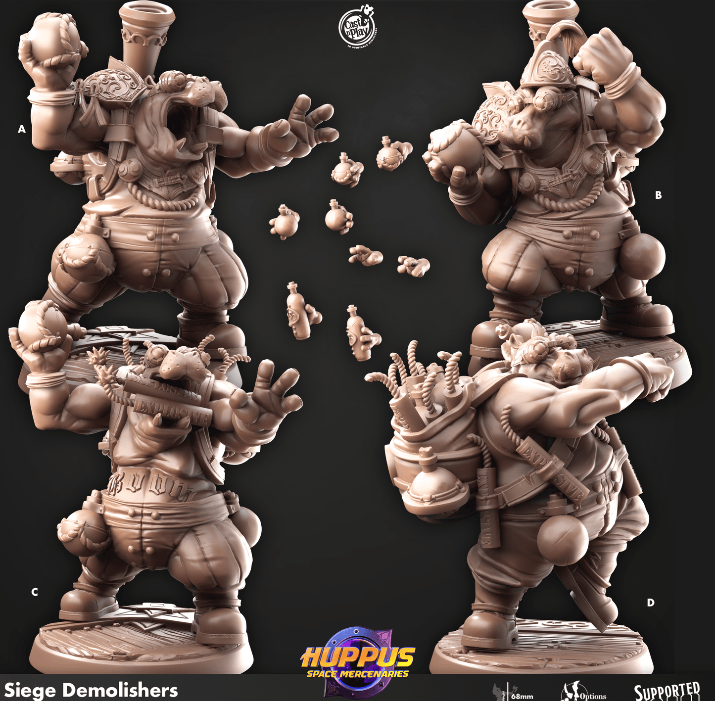 3D Printed Cast n Play 624 Siege Demolishers Huppus, Space Mercenaries Set 28mm 32mm D&D